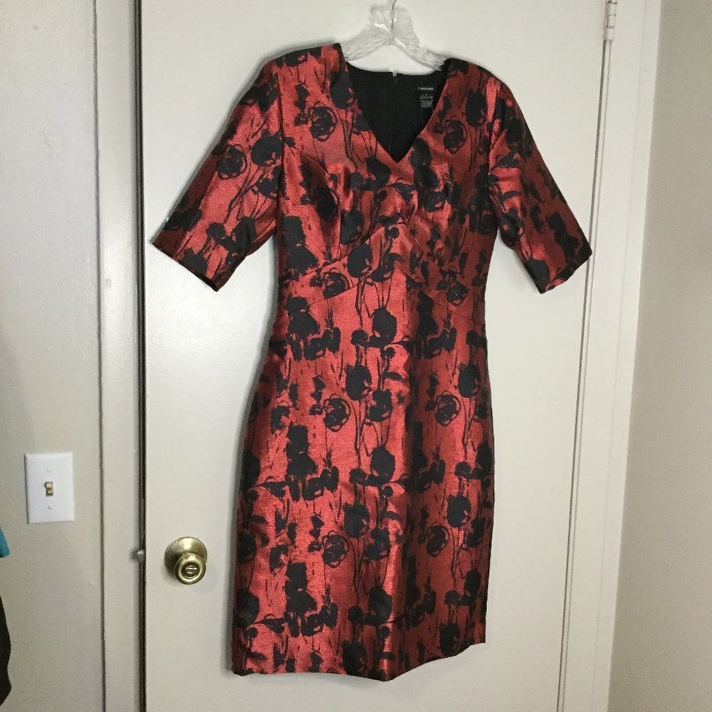 J. Peterman Red & Black Brocade Holiday Dress